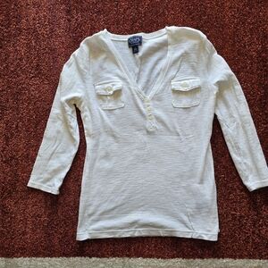 Chaps Cream V-Neck Long Sleeve Shirt